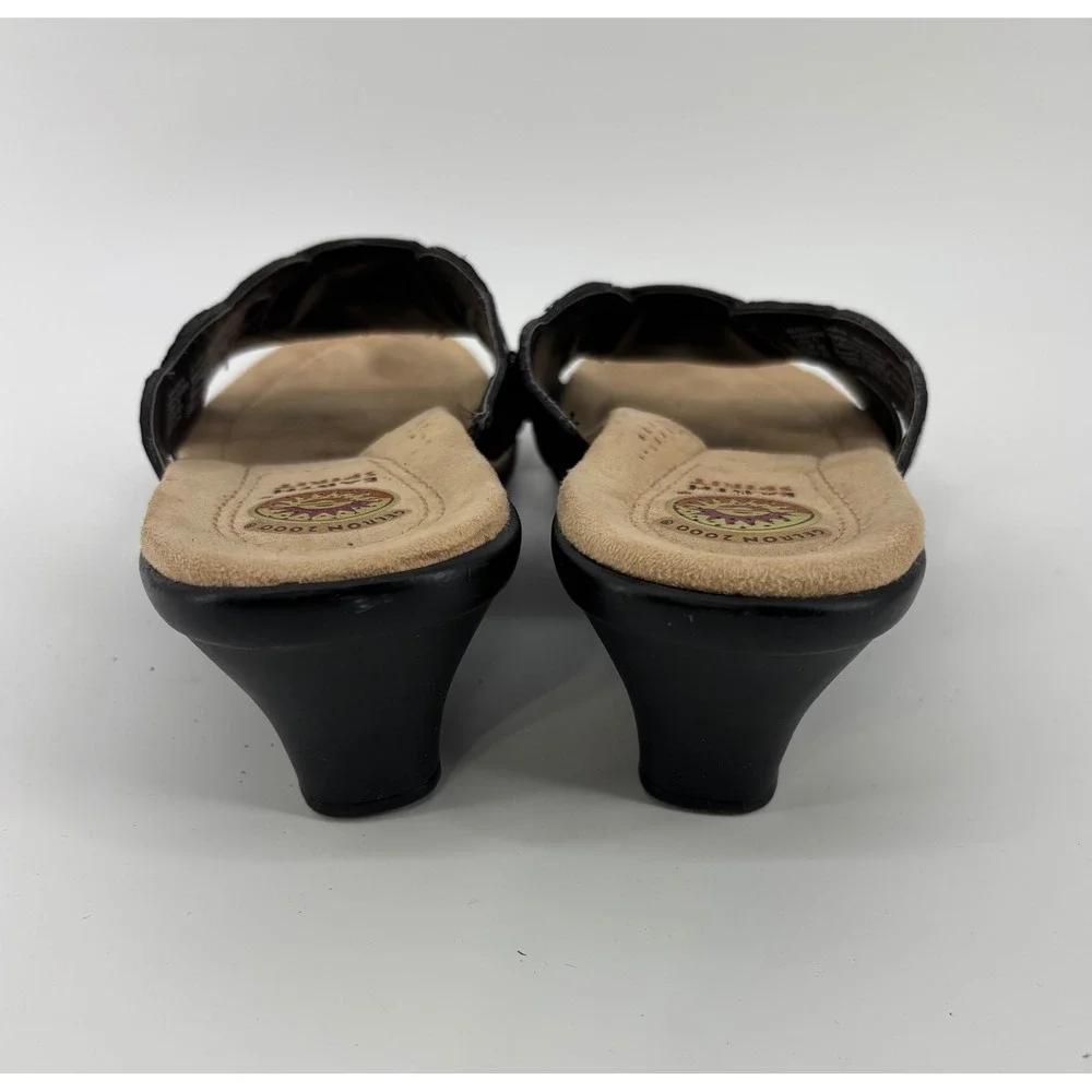 Earth Spirit Maddy Wedge Sandals Women's 8 Black Leather W/Box